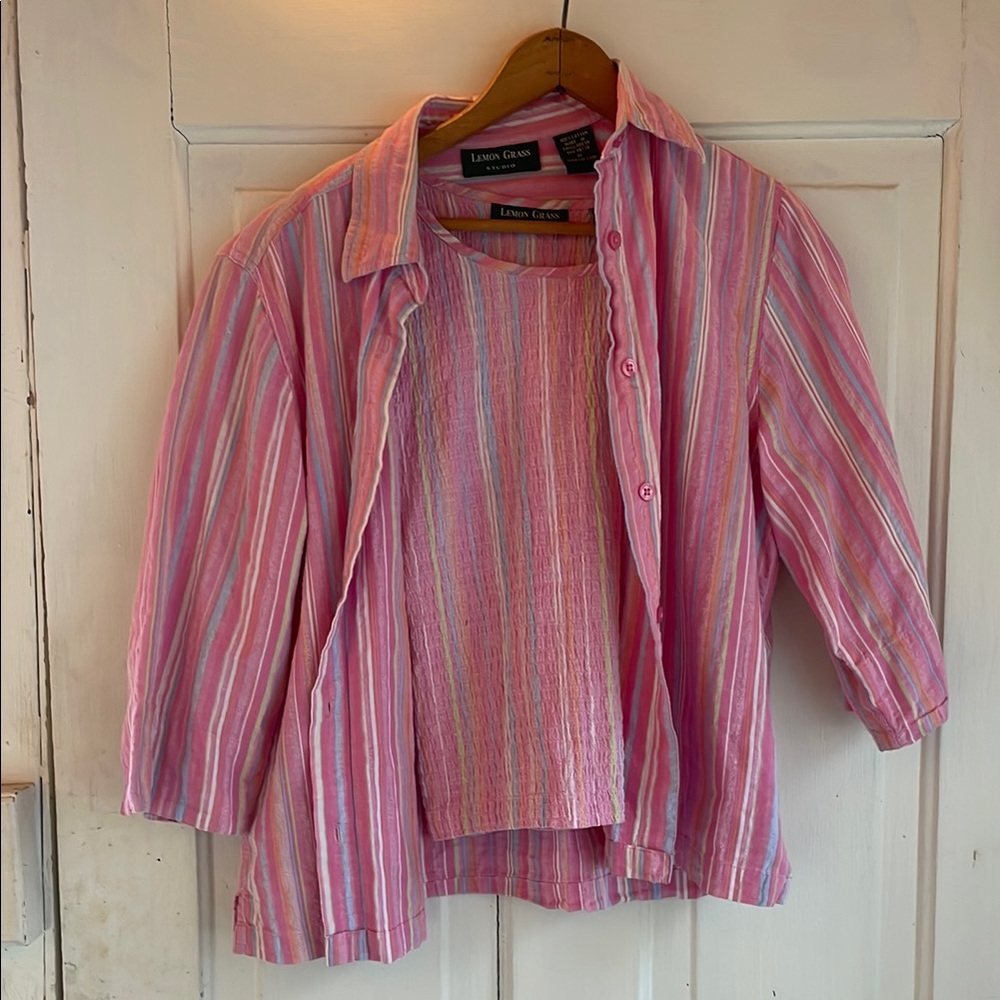 Lemon Grass Studio Pink Striped Women's Top + matching shirt